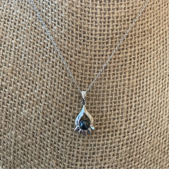 VINTAGE STERLING 10mm CULTURED TAHITIAN PEARL NECKLACE - Picture 3 of 8